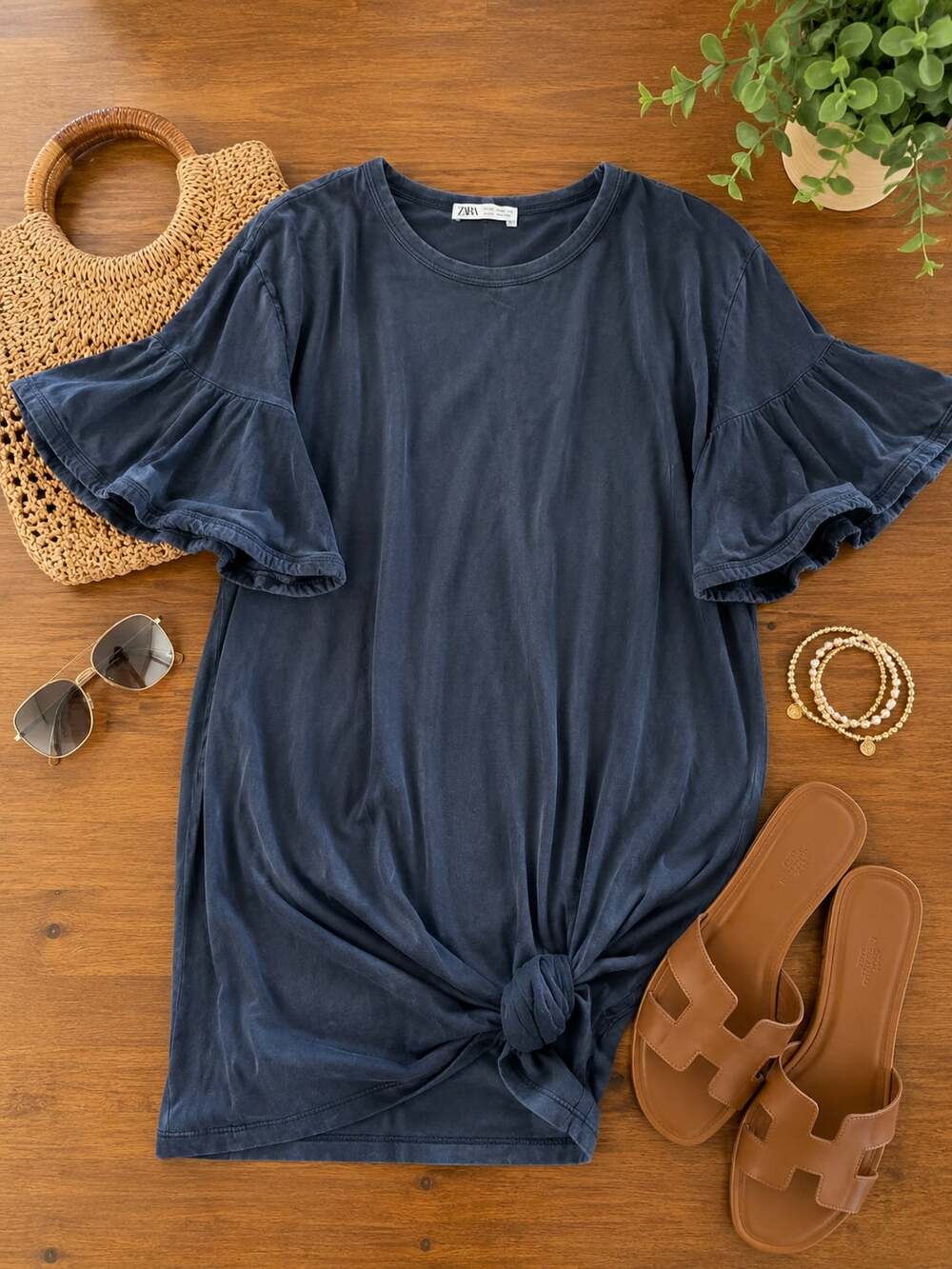 ZARA Gray Ruffle Sleeve Dress (01)